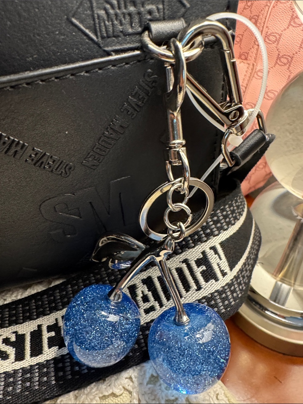 Blue Glitter Cherry Keychain Bag Charm Women’s NWOT - Picture 3 of 4